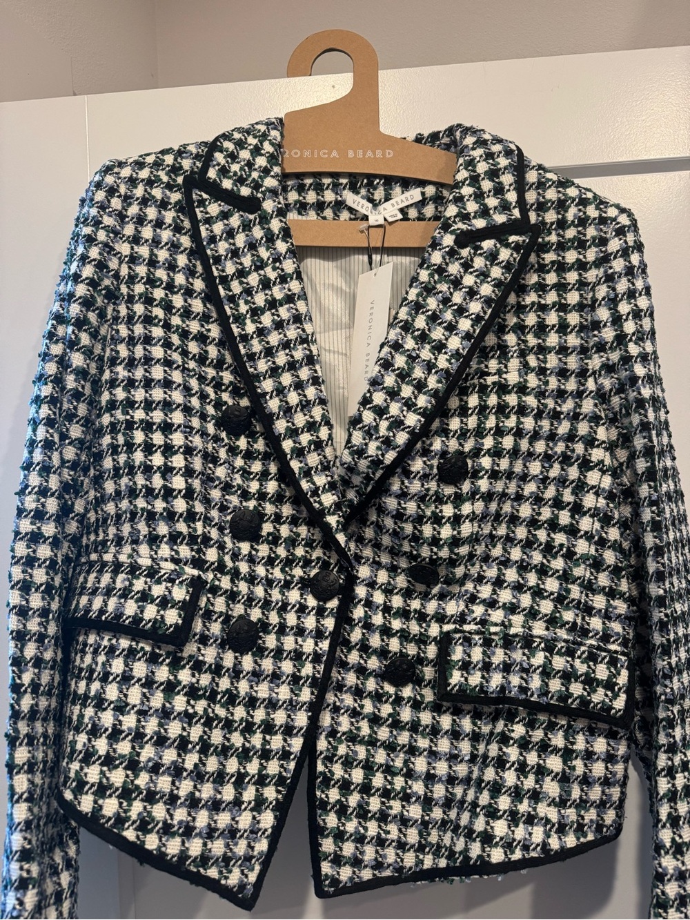Veronica Beard Black and White Tweed Double-Breasted Blazer